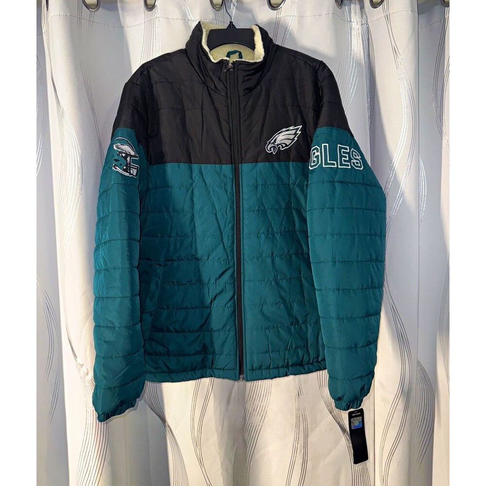 Philadelphia Eagles NFL Full Zip Sherpa Lined Puffer Jacket XL Black/Green